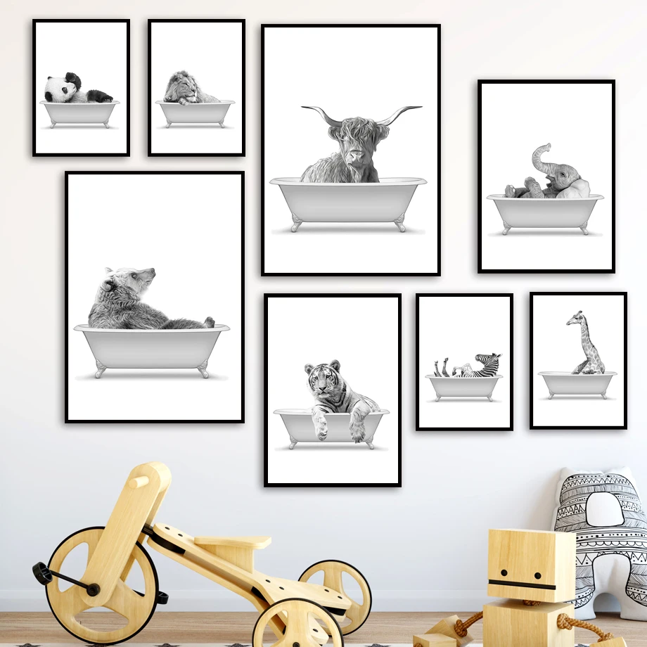 Настенный постер в ванну с животными для ванной и туалета Картина на холсте