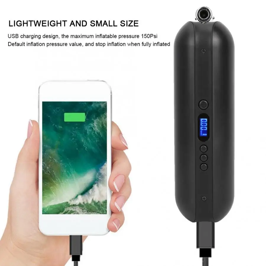 Portable Intelligent Bike Tire Inflator Rechargeable Electric Air Pump Bicycle Accessory Mini Bicycle Air Electric Bike Pump