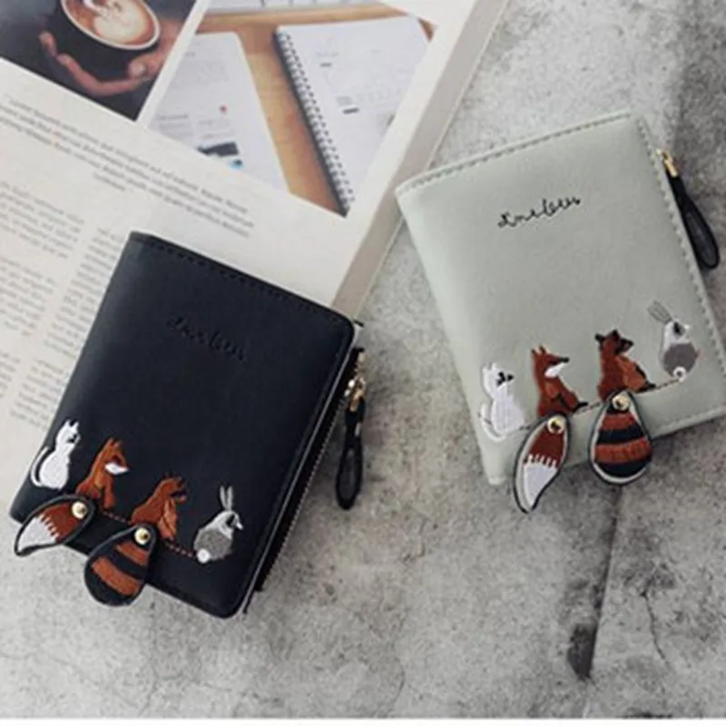 Женские бумажники с лисой винтажные конфетных цветов мультяшным рисунком мини