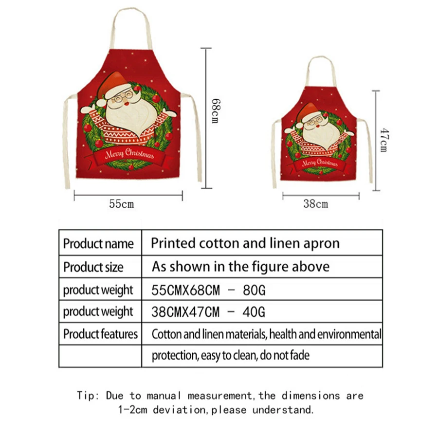 Christmas Decorations Sleeveless Cooking Apron Cartoon Santa Claus Elk Snowman Linen Dress for Women Men Children Kitchen Kids
