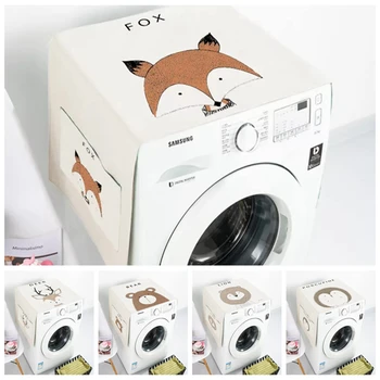 

Nordic animal drum washing machine dust cover cotton linen art single door refrigerator cover waterproof can be customized