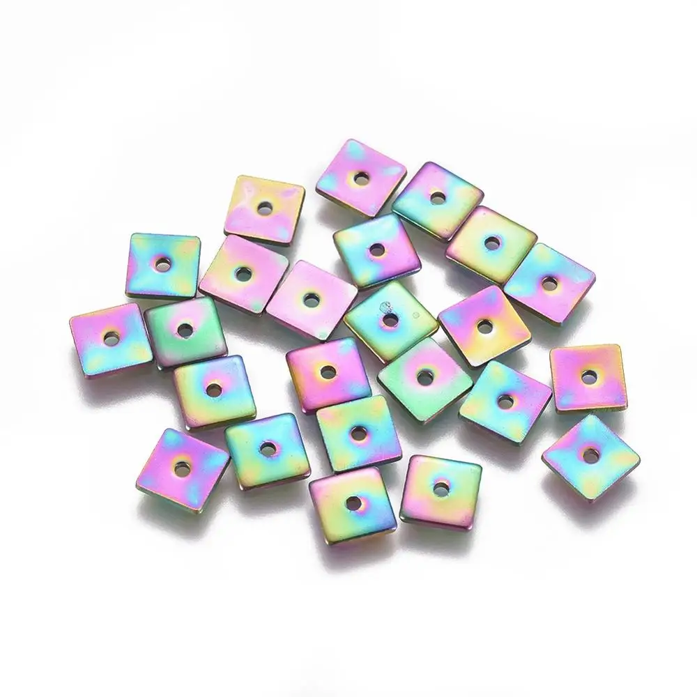 

20Pcs 304 Stainless Steel Spacer Beads Flat Round/Square Shape Loose Beads for DIY Bracelets Necklace Jewelry Making Accessories