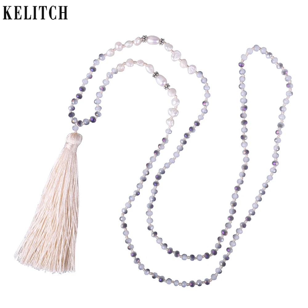 

KELITCH Charm Beaded Necklaces Jewelry For Women Hand Knotted Silk Tassel Pendant Long Necklaces Trendy Female Jewelry 2019