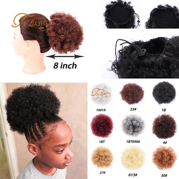 

TALANG Afro Synthetic Short Afro Kinky Drawstring Ponytail High Temperature Pony Tail Clip in Hair Extension on Puff Hair Bun