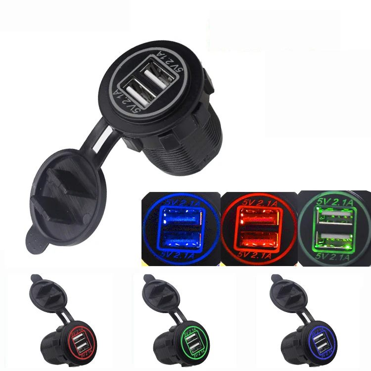 50 шт./лот, универсальное автомобильное зарядное устройство, USB, Автомобильное DC12V-32V, 4.2A, водонепроницаемое двойное USB зарядное устройство, 2 порта, розетка 5 В, 2.1A+ 2.1A