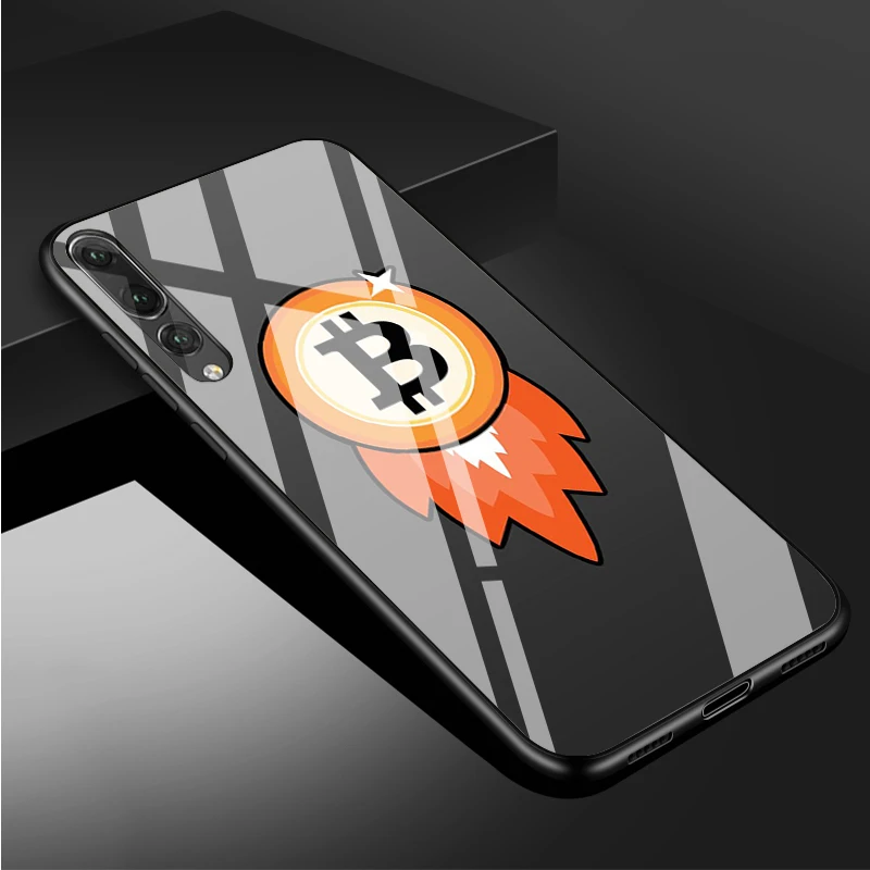BITCOIN coins Funny Tempered Glass Phone Case For Huawei P20 P30 P40  P40 Lite Pro Psmart Mate 20 30 Cover Shell pu case for huawei