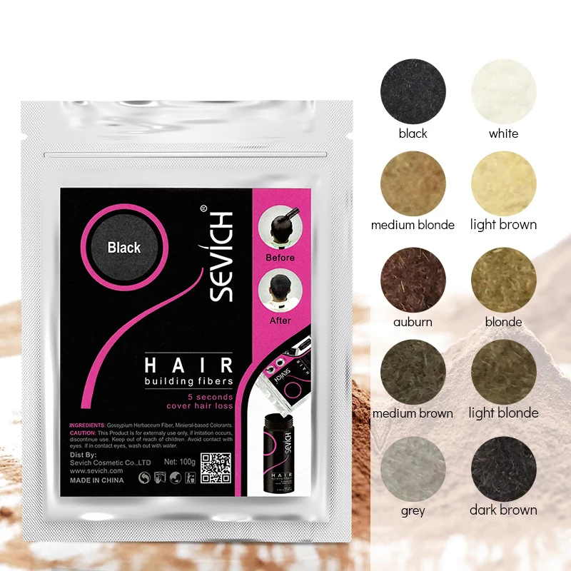 Sevich 10 Color Hair Fibers Keratin Hair Loss Building Fiber 25g/100g Loss Concealer Instant Wig Regrowth Powders Black hair building powder hair building fibers