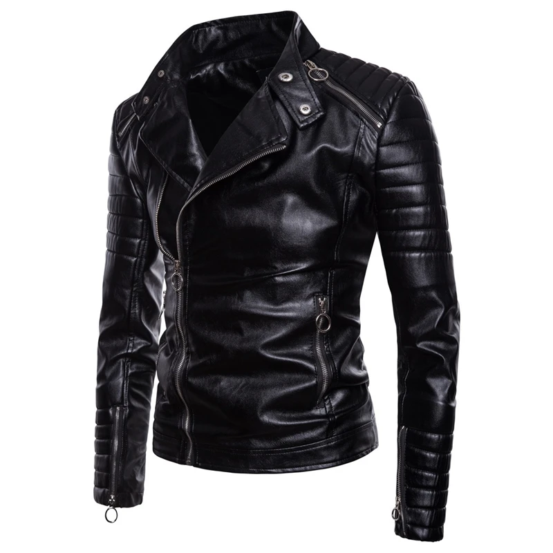 Осень Jaqueta Couro Masculina классическая Панк кожаная куртка мужская диагональная молния кожаная верхняя мужская куртка пальто одежда, B033