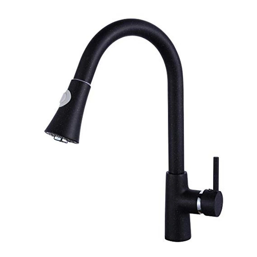 

professional kitchen faucet rotatable High pressure single handle faucet with granite black pull-out spray durable easy clean