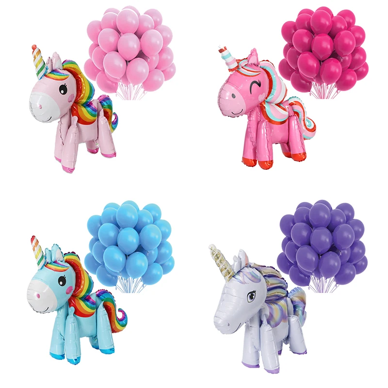 11pcs/set Rainbow horse and solid color latex aluminum film balloon birthday party wedding decoration adult children toy | Дом и сад