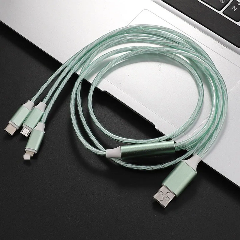 Кабель для передачи данных для Apple Android type-c 2. 4a, три в одном, светодиодный светильник для зарядки