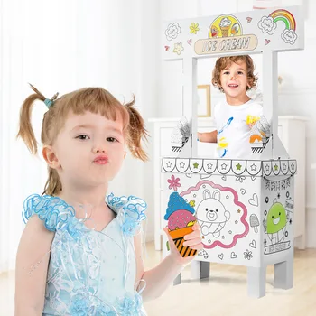 

DIY Graffiti Cardboard Toy 3D Puzzle Coloring Assembled Model Kid Handmade Corrugated Paper Ice Cream House Educational Toy