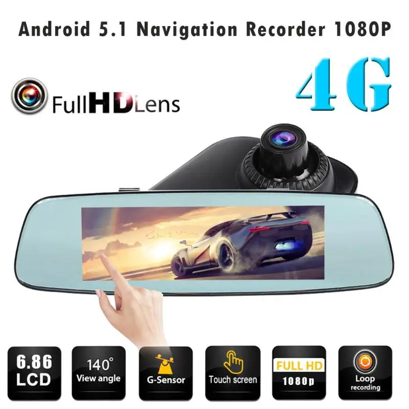 

VODOOL D530 4G Android 5.1 6.86" Car Rear View Mirror DVR Camera FHD 1080P GPS Navigation WiFi Dual Lens Dashcam Video Recorder
