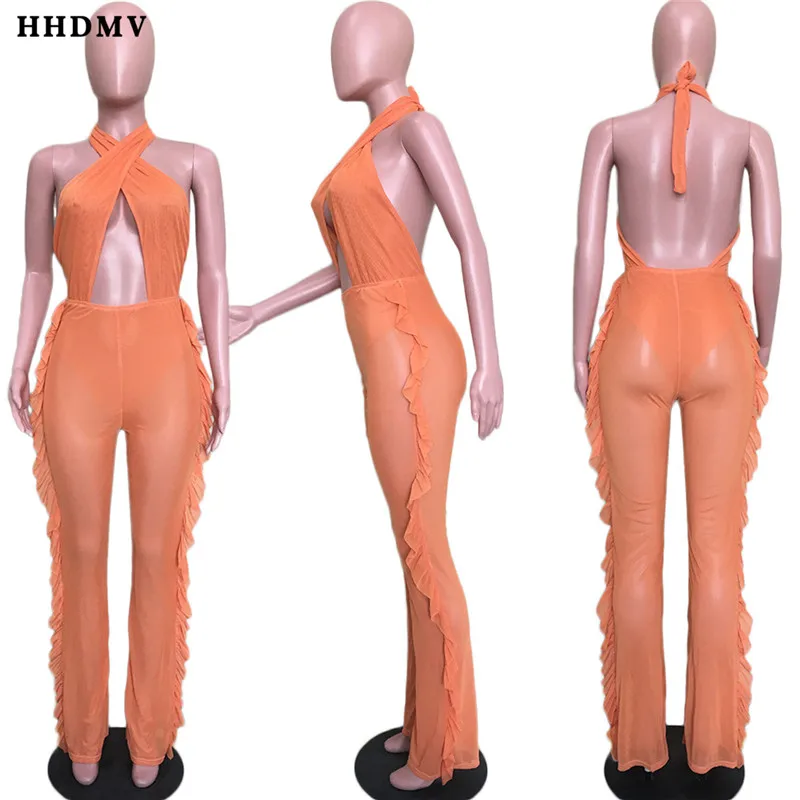 HHDMV ORY5124 сексуальные пляжные стильные комбинезоны без рукавов на шнуровке крест Висячие шеи с прорезями просматривающееся комбинезоны длинные штаны