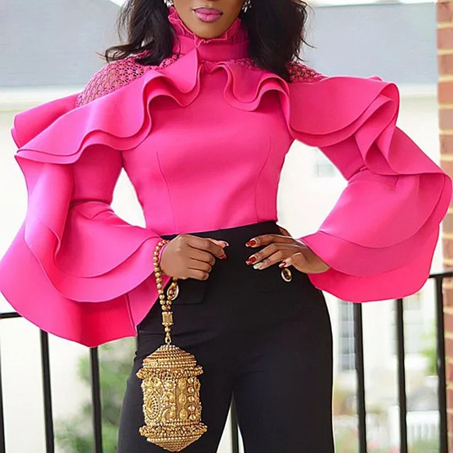 African Ruffle Sleeve Women Blouse Tops 