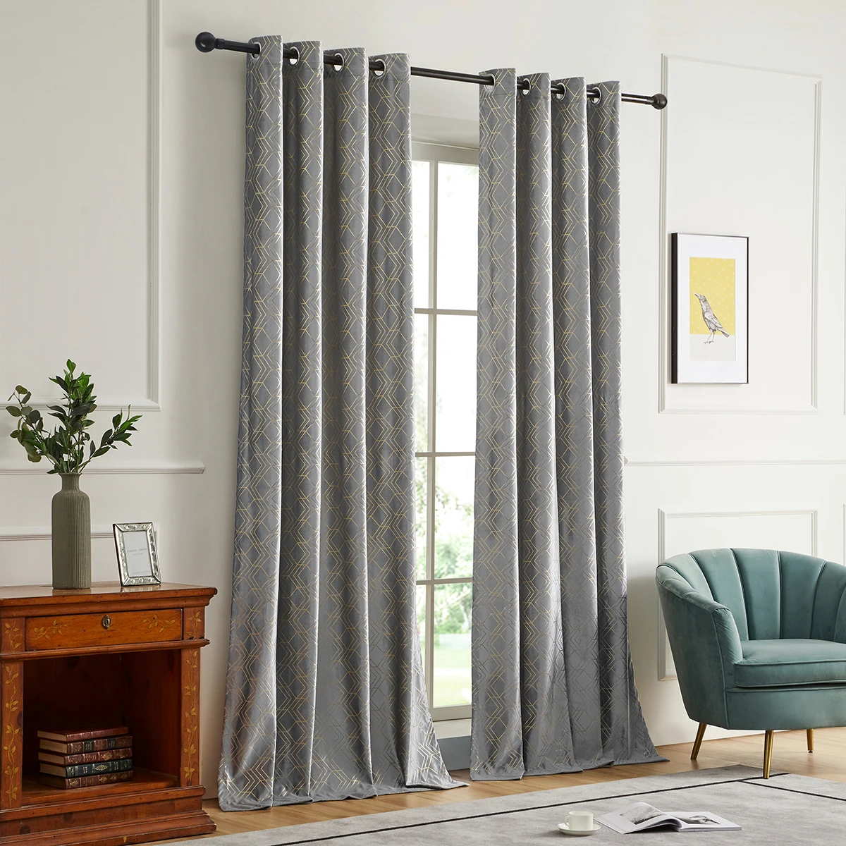 Modern Golden Geometric Velvet Curtain for The Living Room Bedroom Blackout Black Curtains On the Window Door White Green Black curtains for sale