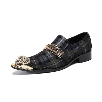 

Luxury Metal Pointed-Toe Casual Men Shoes Fashion Trend Party Shoes British Men's business Leisure Leather Shoes Size 37-46