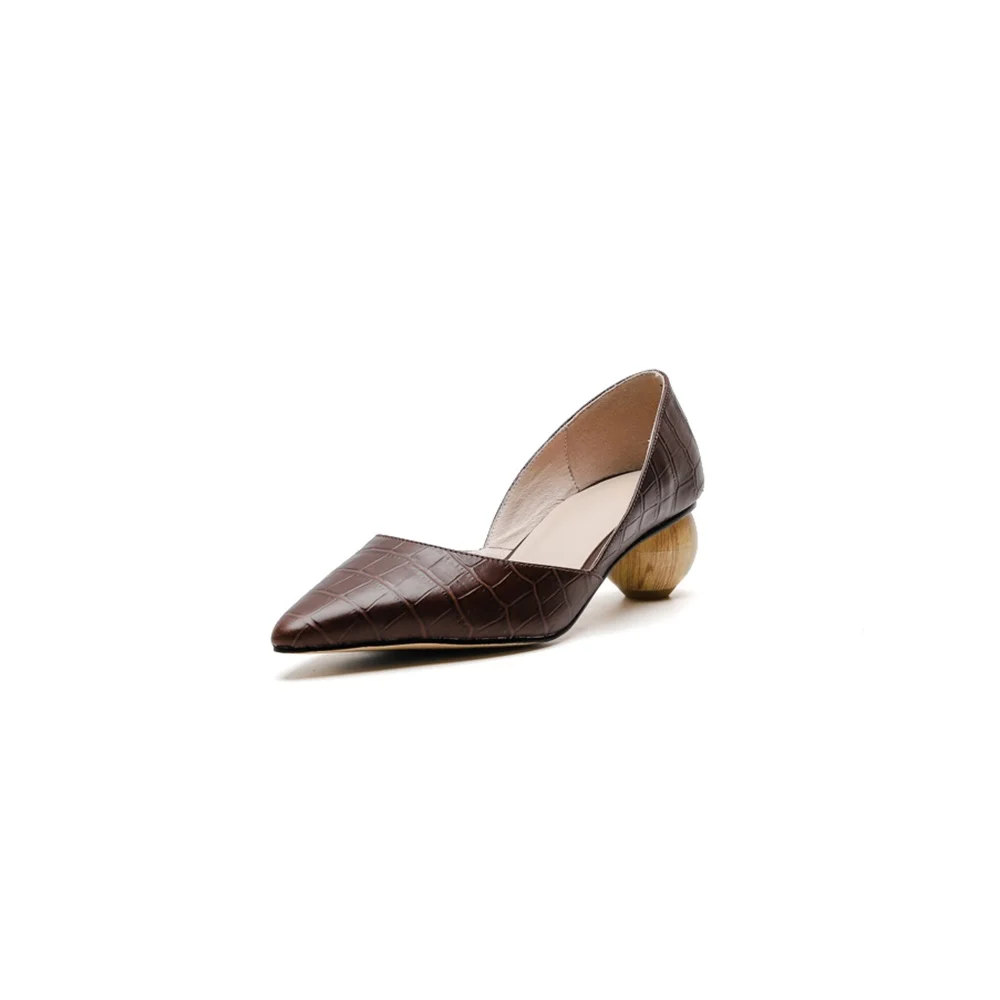 

Women shoes stone pattern leather fabric comfortable sheepskin insole 5CM ball type heel spring autumn fashion shoes women