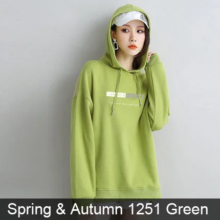 R 1251 Green Толстовки и кофты Пуловеры Для женщин Весна и Осень Повседневная Толстовки средней длины Свободная Спортивная кофты 5 - Цвет: R 1251 Green