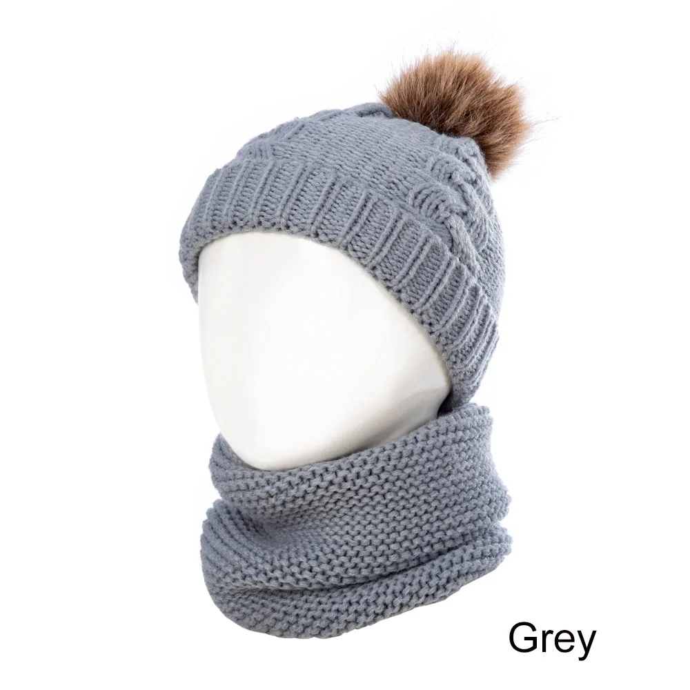 grey 1 YEABIU милый детский набор из шапки и шарфа, зимняя детская шапка, шарф, костюм, вязаная шапка для девочек и мальчиков, шарф, теплые детские шапки, шапки, шарфы - Цвет: grey 1