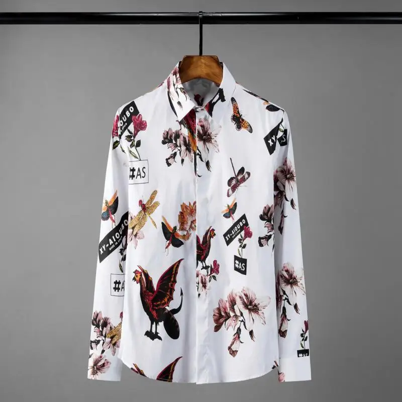 

Digital Printing Luxury Phoenix Long Sleeve Mens Dress Plus Size 4xl Fashion Slim Fit Male Shirts