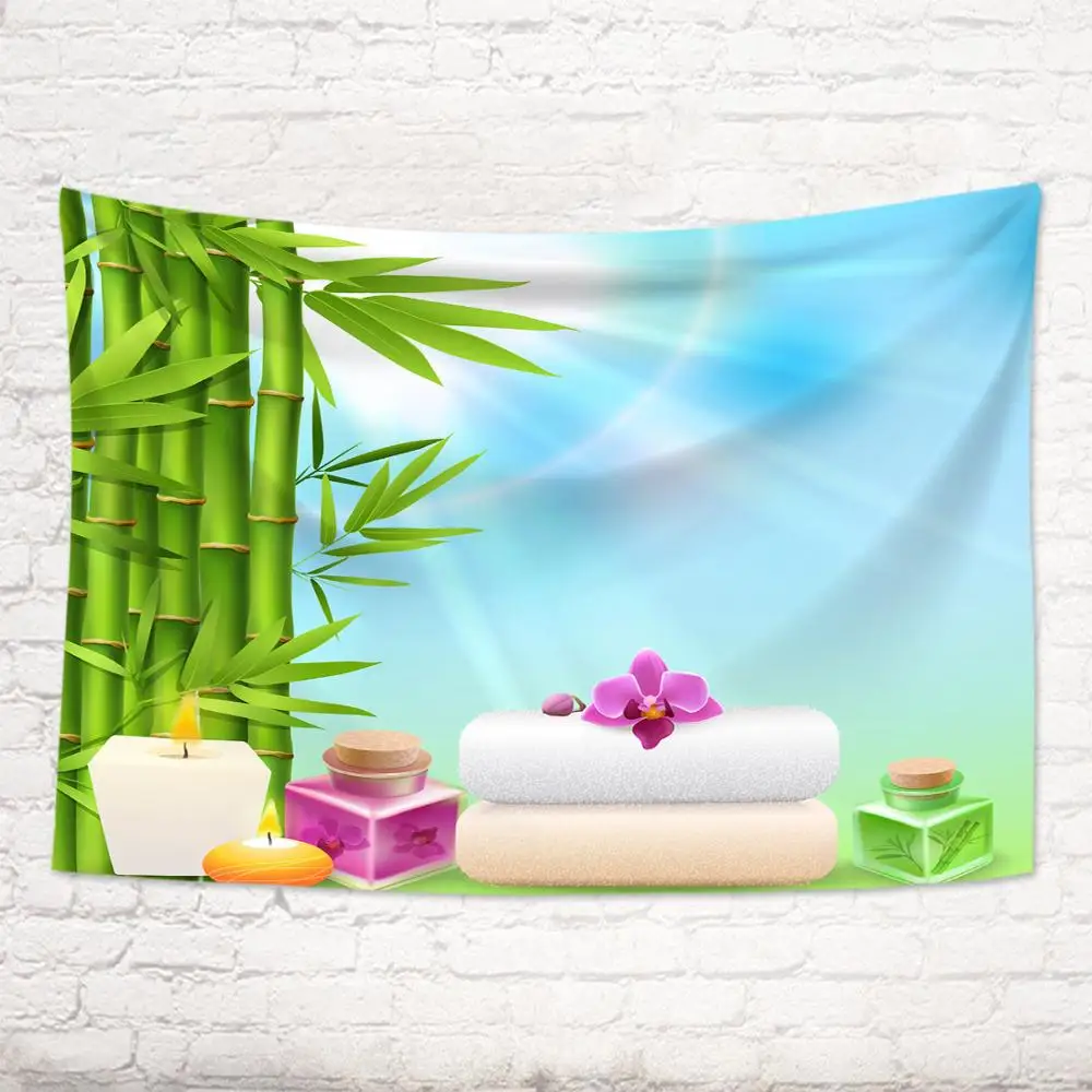 Spa Green Bamboo Leaves Tapestry Stems Pattern Nature Scene Wall Hanging Living Room Bedroom Home Decor | Дом и сад