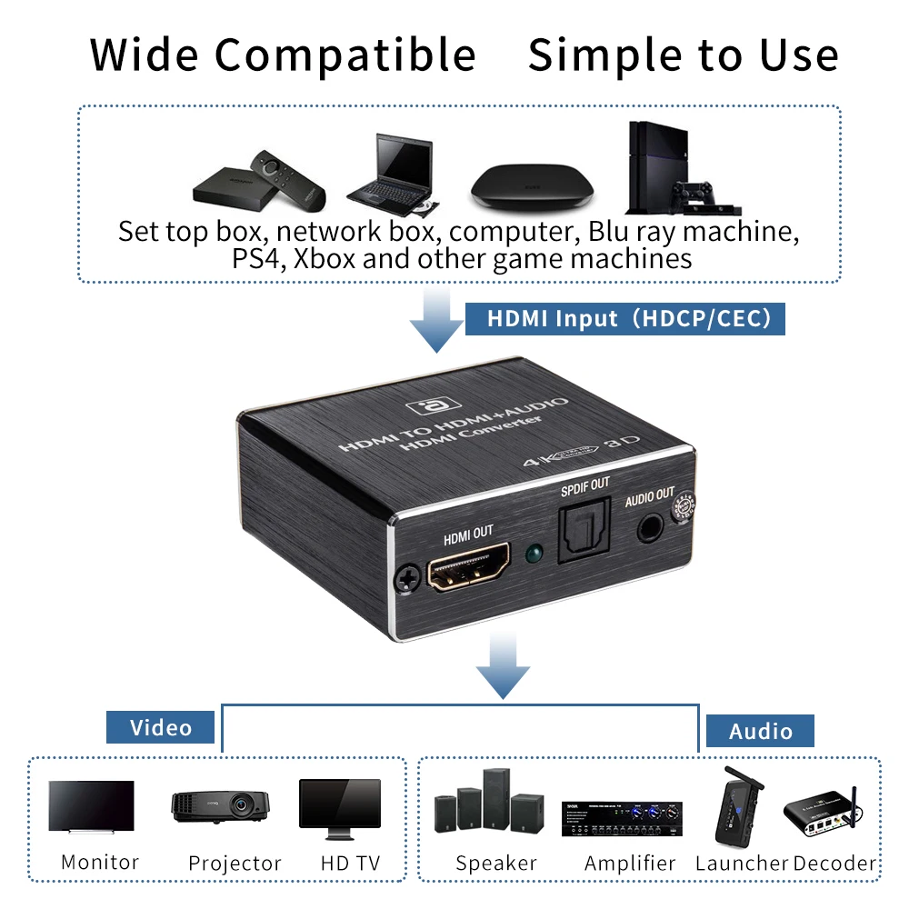 HDMI ARC аудио экстрактор HDCP CEC оптический TOSLINK SPDIF 3 5 мм RCA преобразователь 4K x 2K 3D