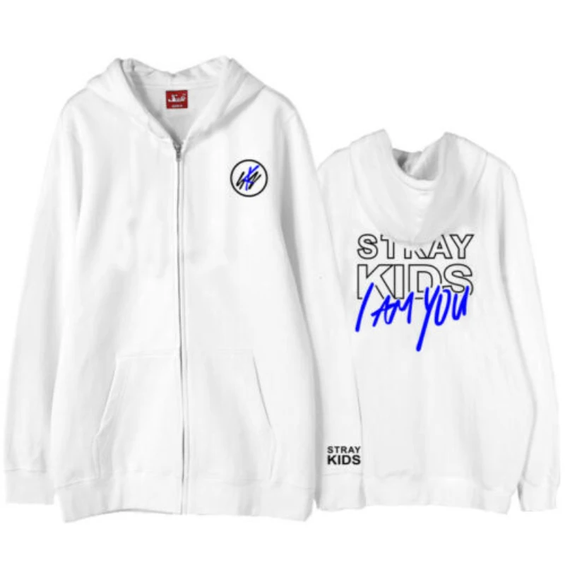 Mainlead Kpop Stray Kids Кепка в стиле унисекс на молнии толстовка с капюшоном I AM you концертный свитер - Цвет: White
