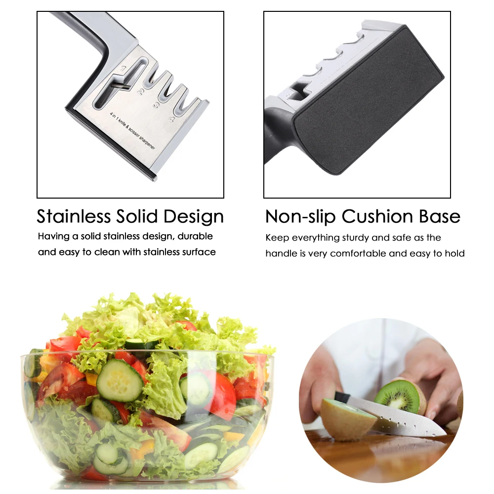4 In 1 Knife Sharpener Manual Scissors Sharpener Tungsten Steel Sharpening Stone Whetstone Grindstone Kitchen Tools Householder