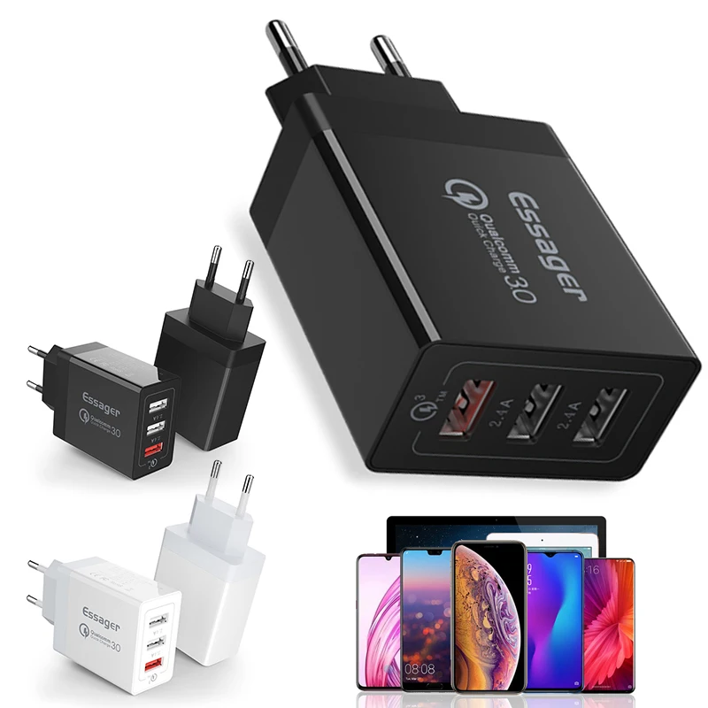 Зарядное устройство Essager Quick Charge 3,0 USB 30 Вт QC3.0 QC Turbo Быстрая зарядка мультирозеточный мобильный телефон зарядное устройство для iPhone samsung Xiaomi