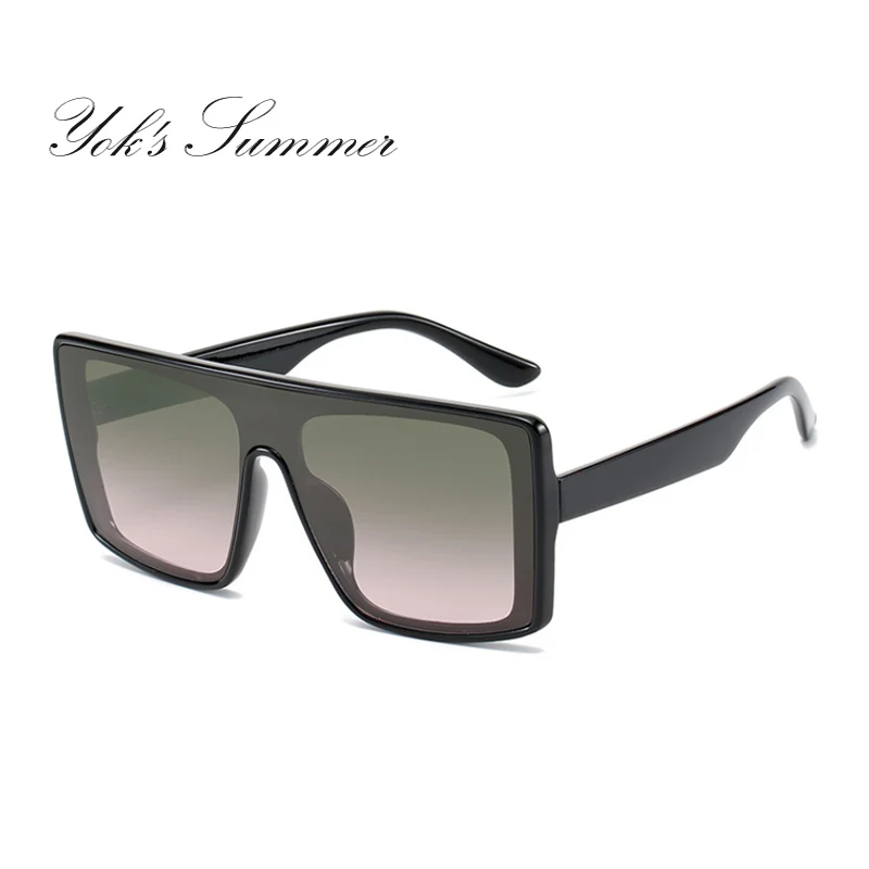 C4 Black Gray Green YOK'S негабаритный плоский верх цельные солнцезащитные очки для влюбленных градиентная белая бежевая оправа коричневые линзы очки Панк ветрозащитные очки WN1371 - Цвет линз: C4 Black Gray Green