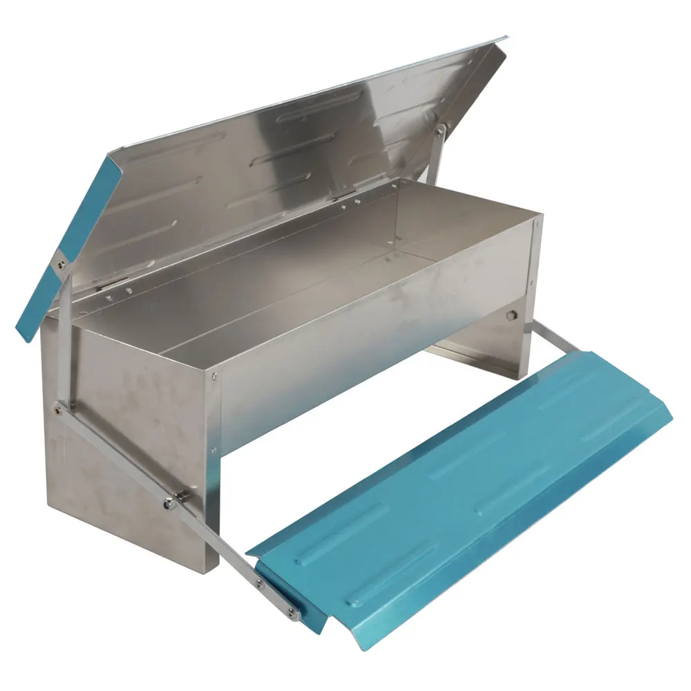 

Automatic Chicken Feeder Treadle Self Open Aluminum Feeder Feeding Trough Blue & Silver HFing