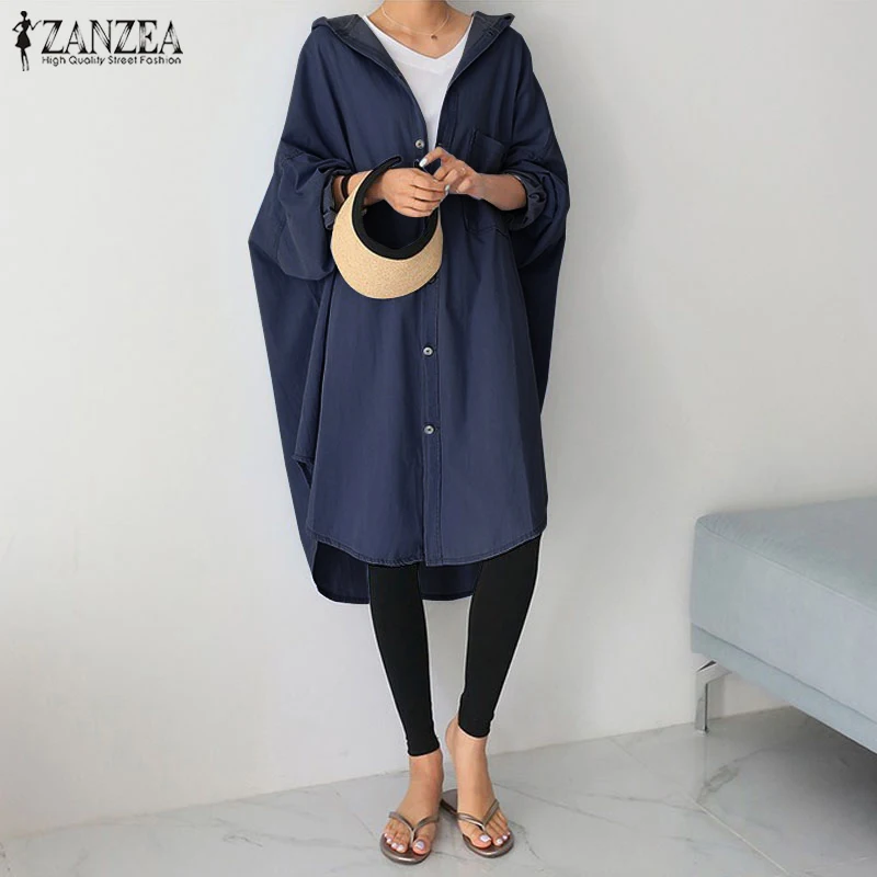 incredible  Women's Asymmetrical Outwear 2019 ZANZEA Elegant Denim Blue Coats Cardigans Sleeve Button Jackets F