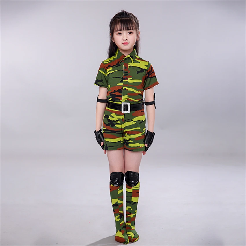 

Kids Army Halloween Carnival Cosplay Performance Costumes Party Stage Performance Camouflage Dance Wear Military Uniform