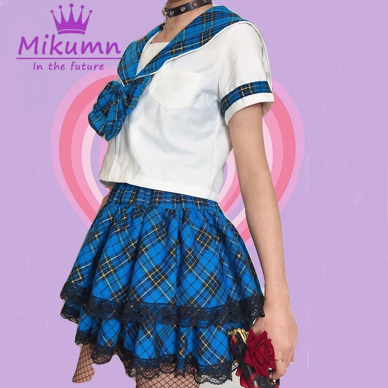 女の子のための日本の原宿スタイルのチェックスカート,若い