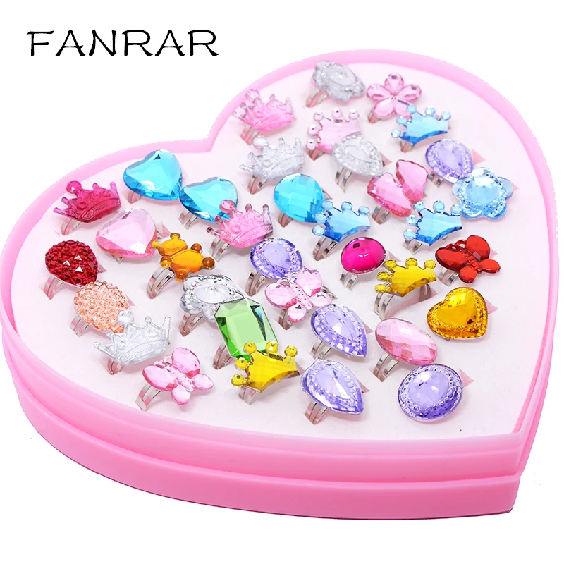 36pcs 12/36 шт/партия Дети микс Красочный горный хрусталь, драгоценный камень кольца милые ювелирные изделия! Креативные Игрушки для принцесс детские маленькие кольца для девочек подарочная упаковочная коробка - Цвет основного камня: 36pcs