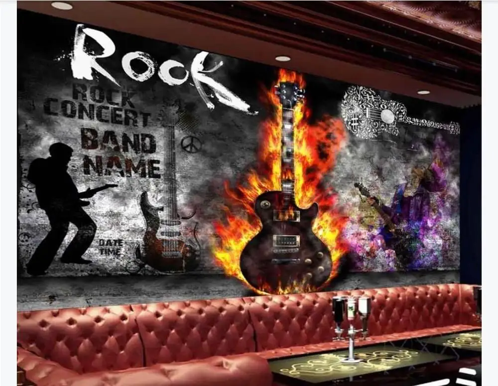Пользовательские 3D фрески обои гитара Рок граффити искусство KTV музыкальный бар