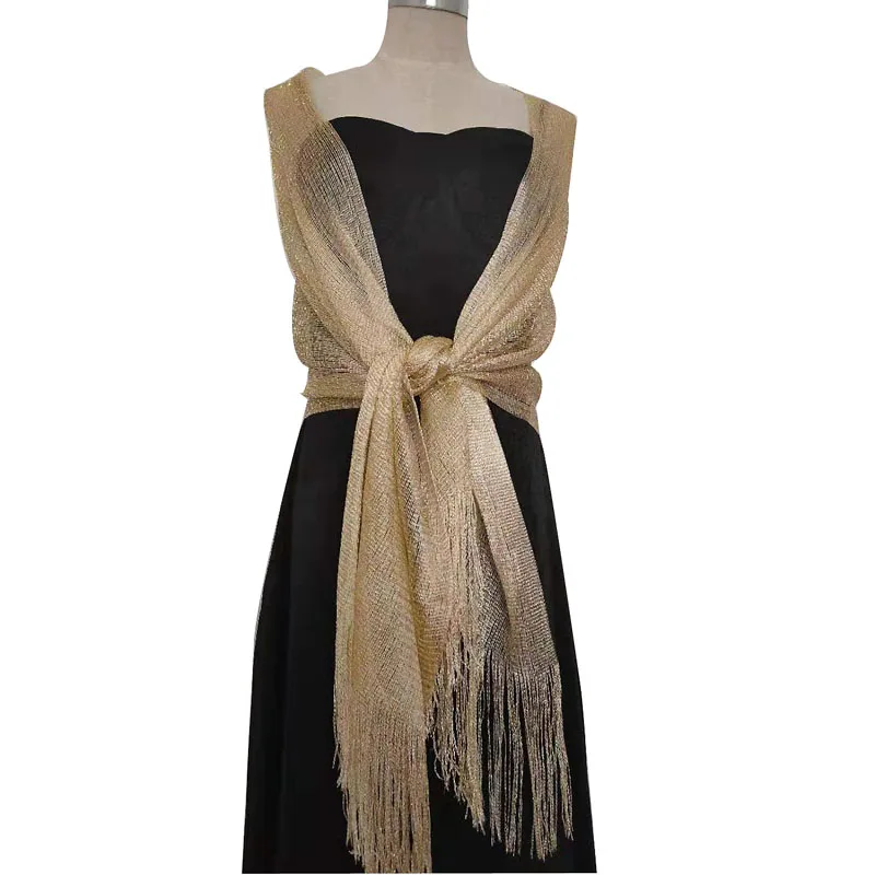 Модные женские свадебные и вечерние шали металлические шарфы однотонные длинные шарфы и палантины