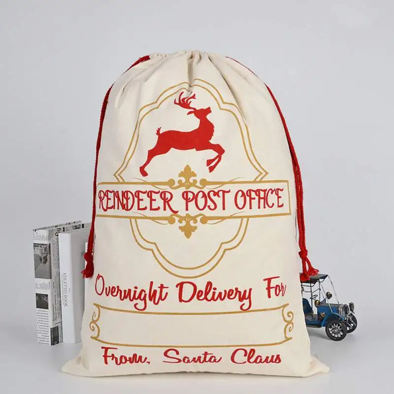 

Elk Christmas Canvas Bag Drawstring Christmas Candy Sack Kids Large Christmas Gift Bag
