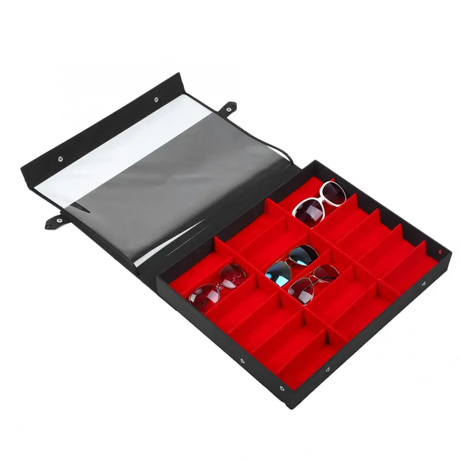 18 Grids Red Velvet Sunglasses Storage Box Organizer Glasses Display Case Stand Holder Eyeglasses Collection Storage Box New