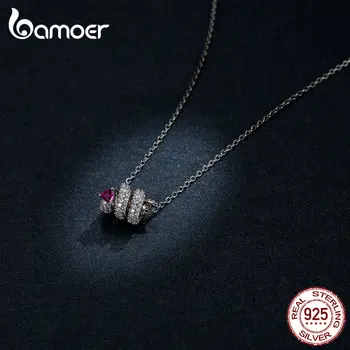 

bamoer GAN150 Real 925 Sterling Silver Pendant Necklace Snake Heart Short Chain Necklace Gift for Women Trendy Fine Jewelry