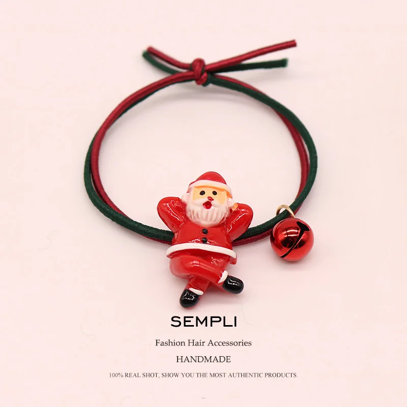 Cute Santa Claus Sempli, 22 вида, высокие нейлоновые резинки, рождественский сезон, колокольчик, эластичные резинки для волос, для женщин, девочек, Санта Клаус, Рождественская елка, головные уборы - Цвет: Cute Santa Claus