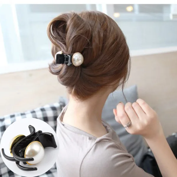 

Support Decoration Women's Up-do Small Clip Hair Net Red-Pearl Ponytail Adult with Public South Korea Sub-Grip