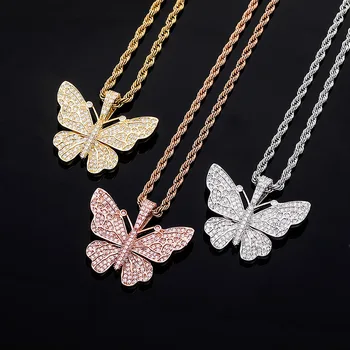 

Butterfly Pendant High Quality Gold Color Iced Out Cubic Zirconia Pendant Hip Hop Jewelry For Men Women Christmas Gift