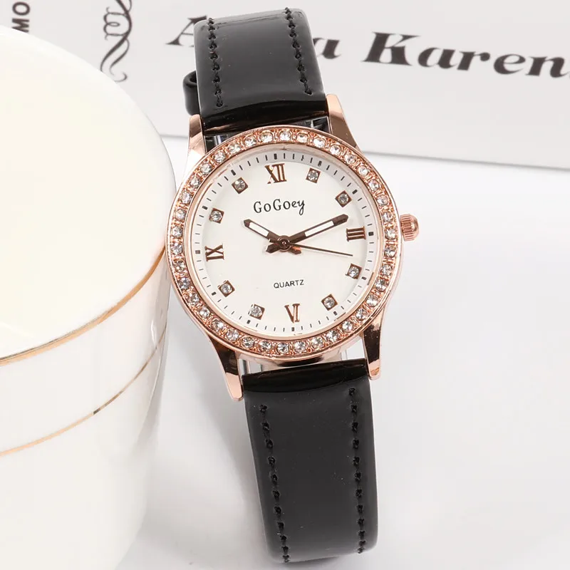 Top Luxury Crystal Small Dial Women Rhinestone Wristwatches Casual Women s Dress Leather Watch Fashion Rose 3