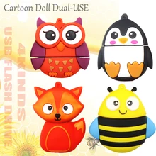 Мультфильм USB флэш-накопитель флеш-накопитель Миньоны 128 GB/64 GB/32 GB/16G cle USB флеш-накопитель Memoria USB ключ Флешка Animado лиса/Пчела/пингвин/сова