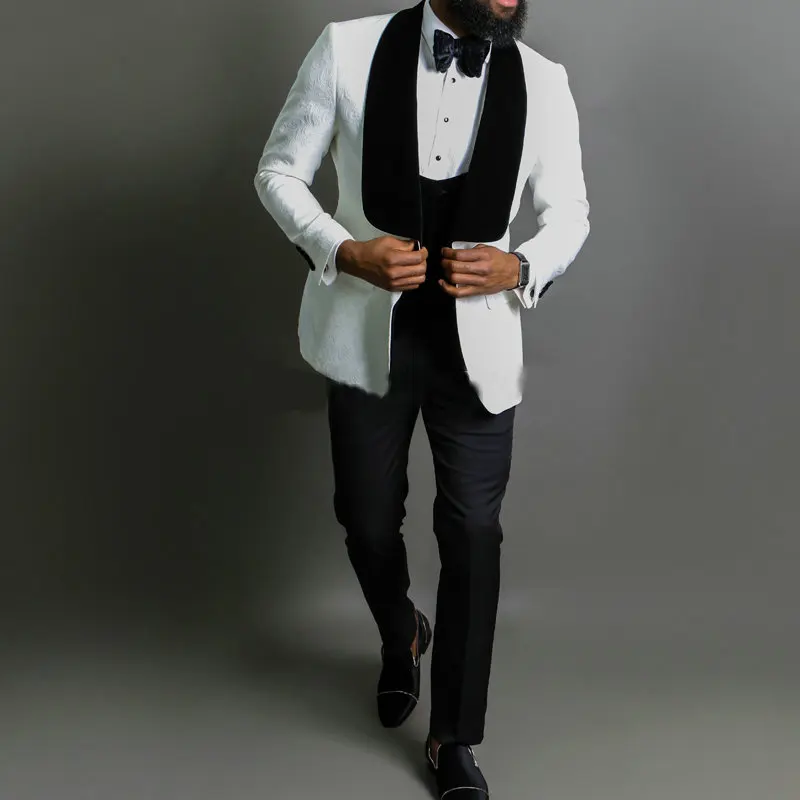 Men Suit Blazer Costume Jacquard-Jacket Wedding-Tuxedo White Groom Slim-Fit Homme Custom-Made