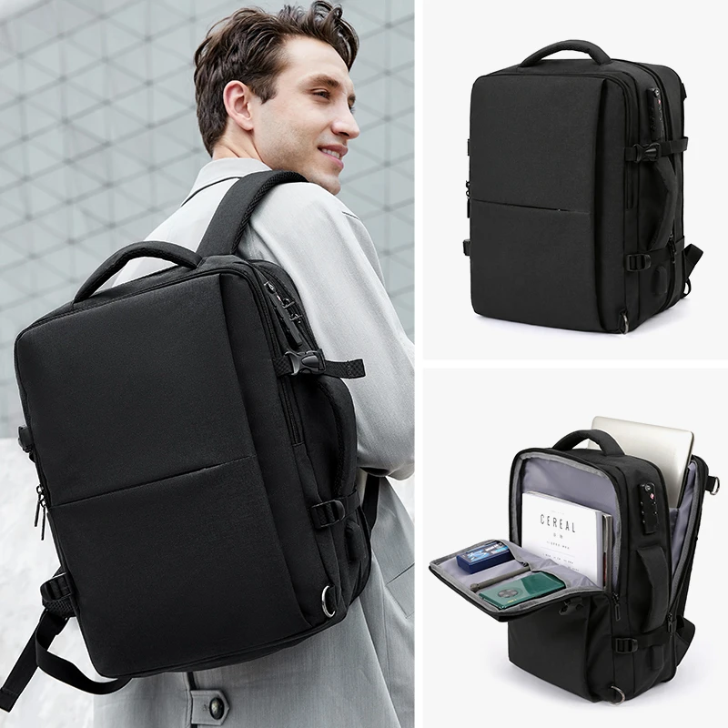 viaje de gran capacidad expandible de 35L para hombre, bolsa antirrobo para portátil de 16 resistente al agua, con carga USB, a la moda|Mochilas| - AliExpress
