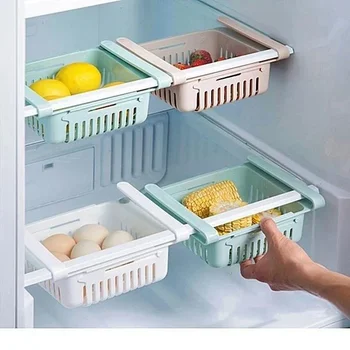 

Adjustable Fridge Storage Basket Refrigerator Drawers Fresh Spacer Layer Storage Rack Stretchable Drawer Basket Fridge Organizer