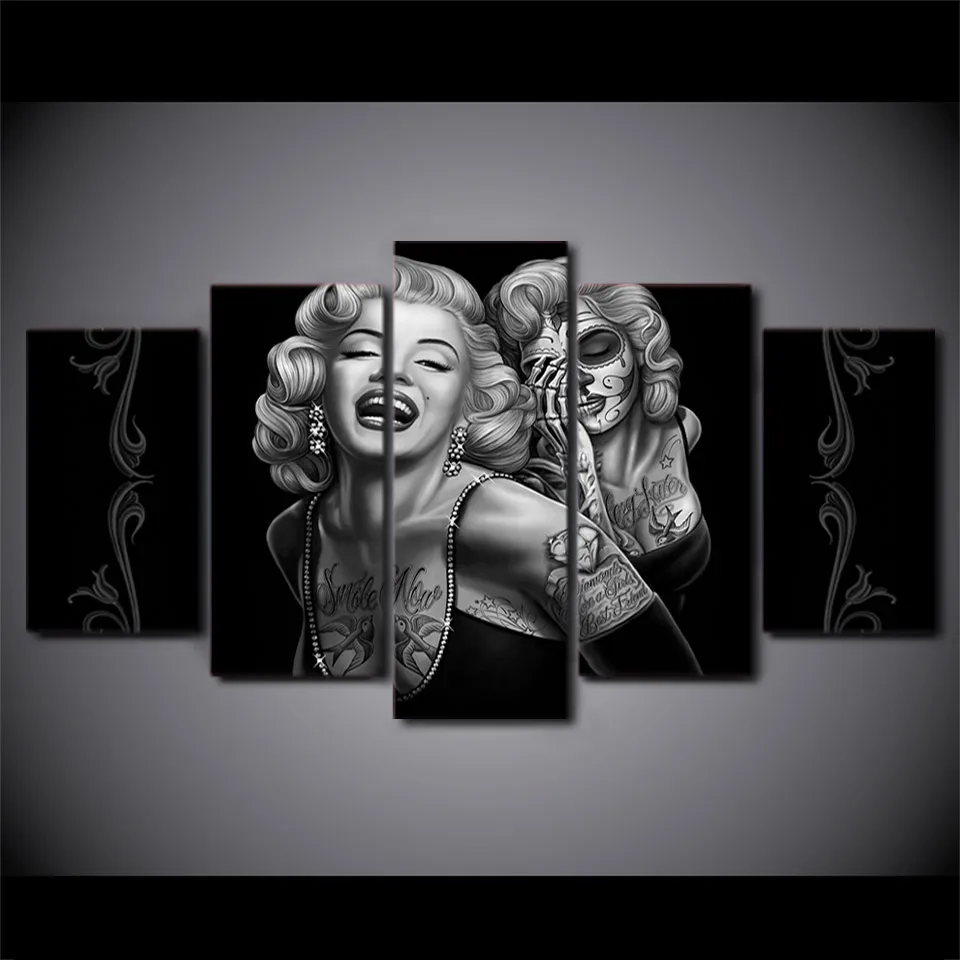

Modular Canvas Home Decor Pictures Frame Wall Art Poster 5 Pieces Marilyn Monroe Smile Now Painting Living Room HD Prints